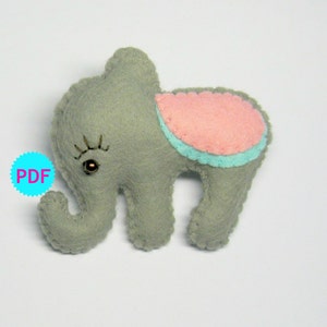 Felt animal brooch pattern elephant PDF sewing instructions tutorial cute soft grey pin DIY make your own gift Instant Dawnload image 1