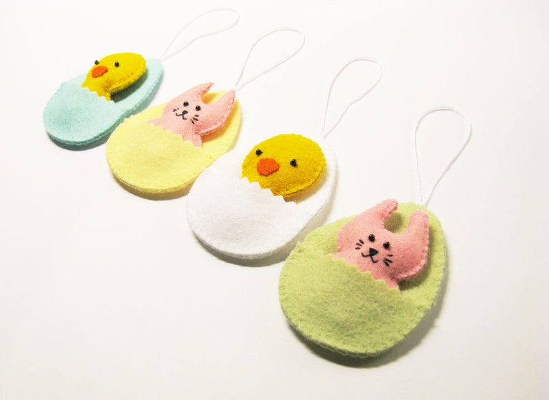 Easter decor pattern felt ornaments egg chicken bunny DIY cute soft hanging toy pdf tutorial sewing instructions Instant Download image 3