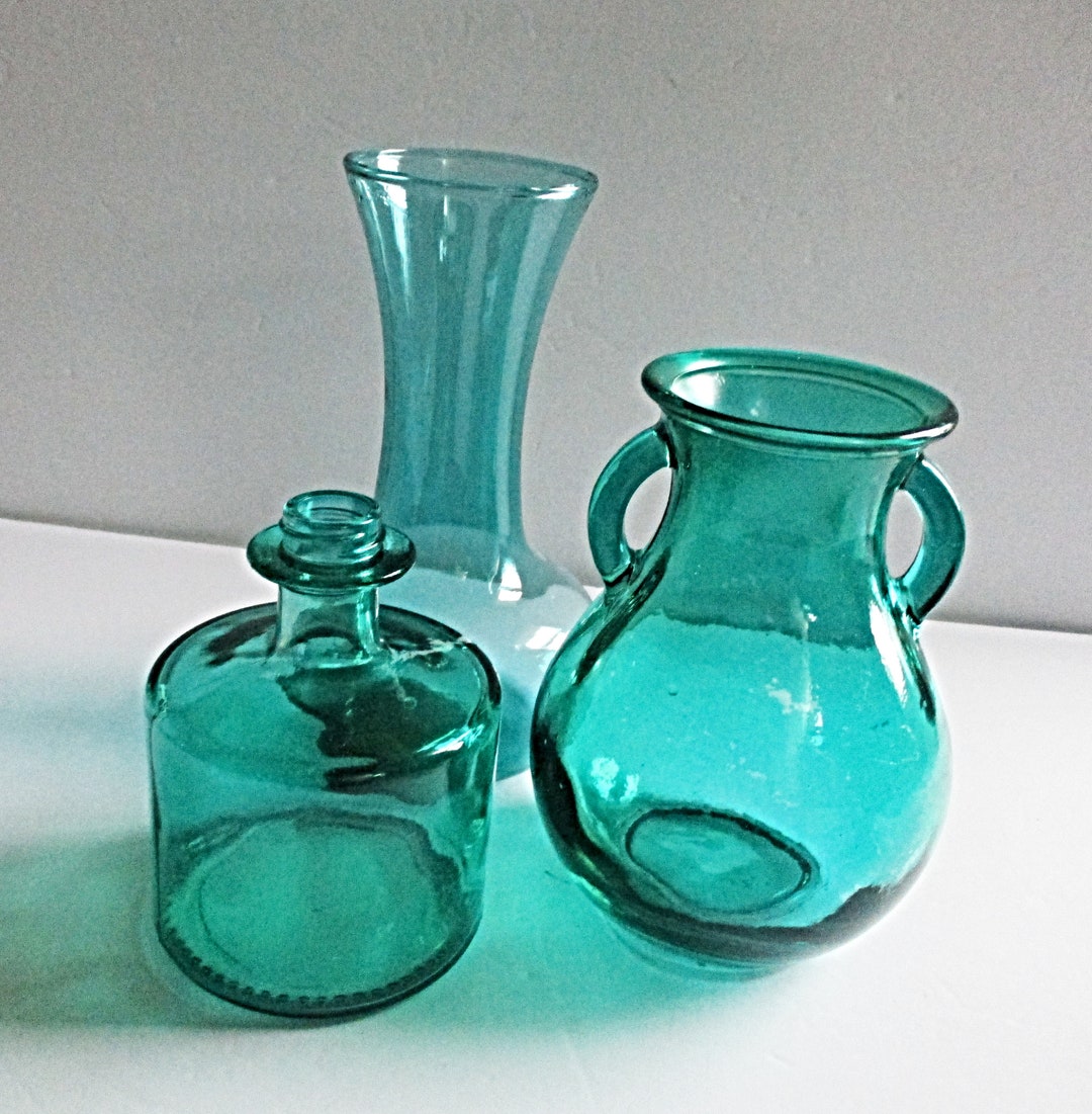Vintage Blue Green Glass Vases/jars/bottles for Minimalist Home Decor
