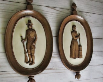 Wall Plaues Set of Wall Plaques, SYROCO Home Decor, Mid-Century , Colonial America, Vintage Wall Decor, Wall Hangings, Made in USA