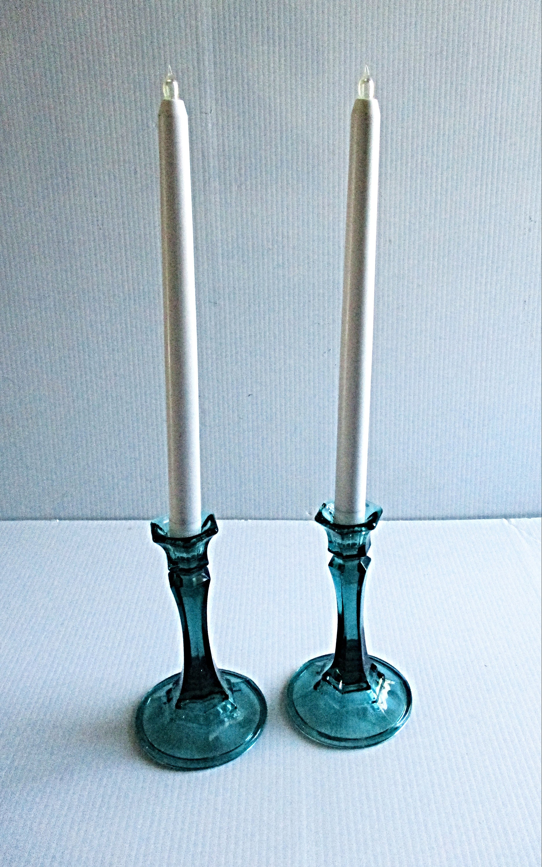Candlestick Holders Blue Green Glass Vintage Glass Glass Etsy