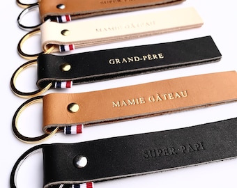 MAXI porte-clés en cuir, le cadeau idéal pour nos grands-parents chéris ! [Mamie/Papi] - Marquage classique ou feuille d'or