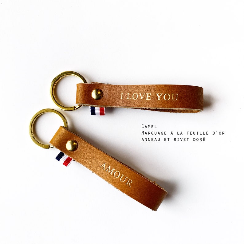 FATHER'S DAY OFFER / Keyring / leather keyring / Léonny Cha / gift CAMEL / Or