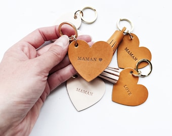 Heart key ring in upcycled leather, to personalize for an ideal gift