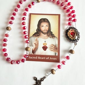 Pierced by an ARROW the Sacred Heart of Jesus Rosary | Red Crystal