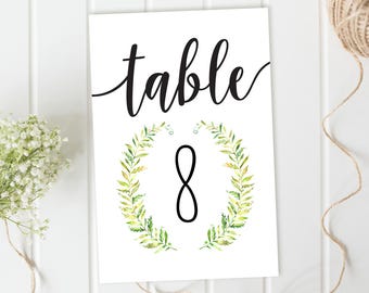 Table Numbers, Wedding Printables, Wreath Table Numbers, Wedding Reception Table Number Cards, DIY Wedding, Printable Table Numbers,