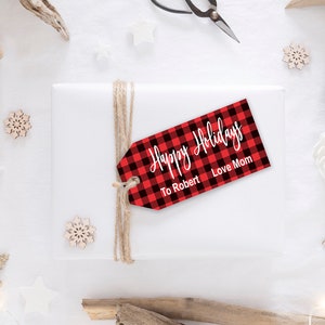 Buffalo Plaid Christmas Printable Gift Tags, Happy Holidays Tags, Gift Tag Printable, Editable Christmas gift tags, INSTANT DOWNLOAD PDF