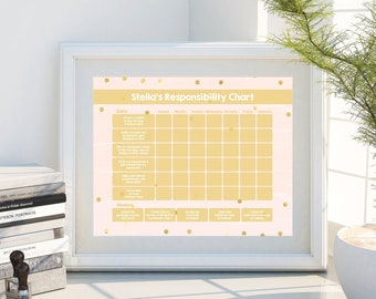 Rose Gold Chore chart for kids, Teen, Responsibility Chart, Weekly Printable Chore Chart, Kids chore chart printable, EDIT PDF