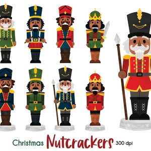 May include: A set of ten colorful Christmas nutcracker figurines. The nutcrackers are all different designs, with some wearing hats, some with beards, and some holding weapons. The nutcrackers are all standing on a white background.
