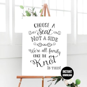 Choose a seat not a side printable, White Wedding Seating Sign, Pick a seat, wedding decor, Wedding Seating, Choose a seat sign, DIGITAL