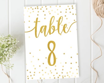 Gold Confetti Table Number Printable, Wedding Table Numbers cards, DIY Wedding Reception Table Numbers, Elegant Wedding Table Numbers