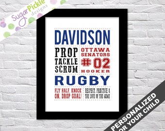PERSONALISED RUGBY BLACK BOYS BIRTHDAY CHRISTMAS GIFT PRESENT XMAS WORD ART