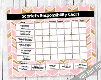 Pink and Gold Printable Chore Chart - Encourage Responsibility & Organization