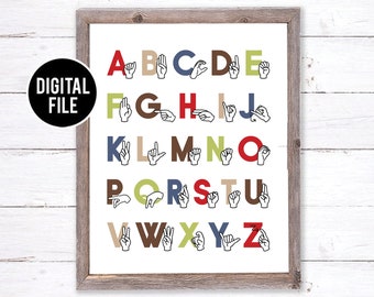 ASL Alphabet Art - Modern Nursery Art - Alphabet Printable Art - Alphabet Wall Decor - ABC Sign Language art - Playroom Art 16x20 ASL Art