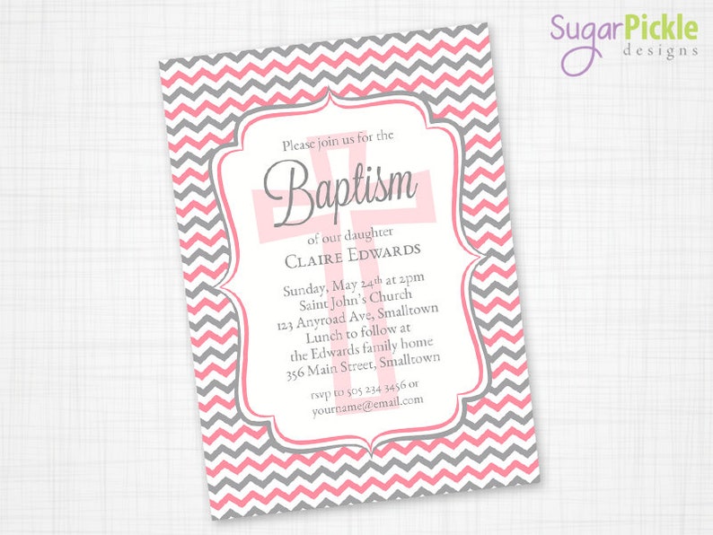 Baptism Invitation Baptism Pink Chevron Invitations Baptism Etsy