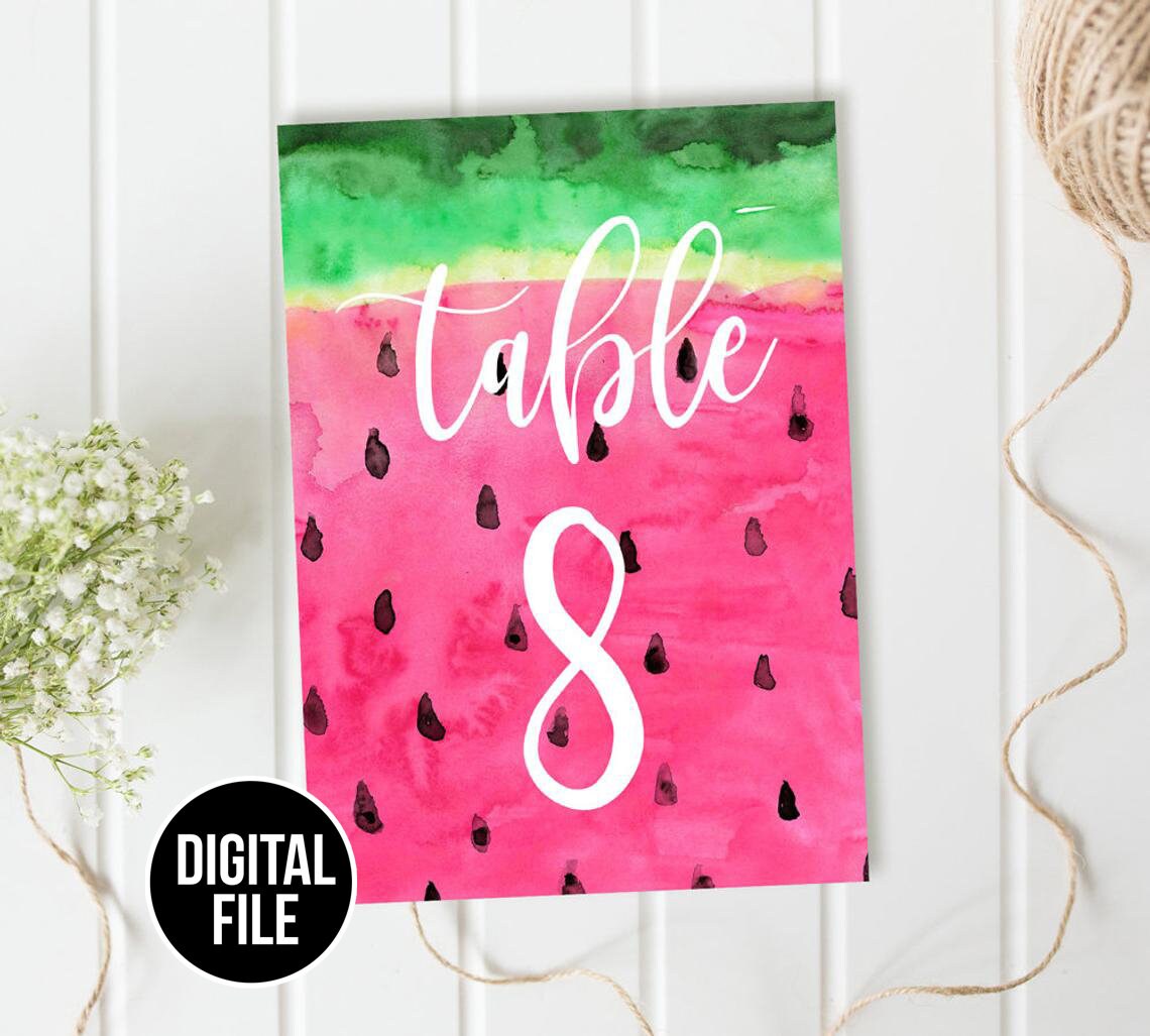 watermelon table numbers printable watermelon table numbers etsy