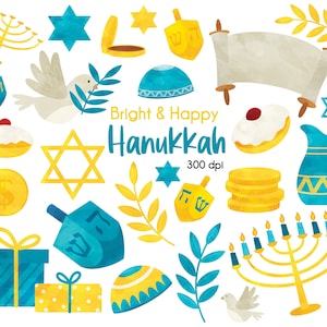 Hanukkah Clipart, Hanukkah Menorah, Friedenstauben, Hanukkah Kerzen, Schokoladenmünzen, Davidstern, dreidel Clipart, Torah, Yamaka, Kippah