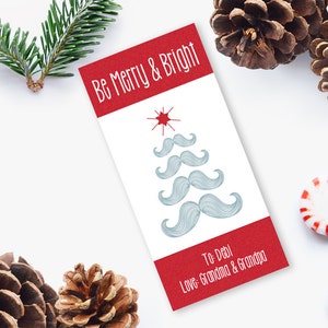 Etiqueta de presente de Natal com bigode, etiqueta de presente de Natal editável para impressão, etiqueta para impressão, etiqueta de presente de árvore de bigode, DIY para impressão DOWNLOAD INSTANTÂNEO
