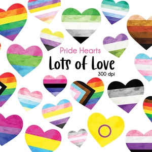 LGBTQ+ Pride Flag hart clipart, Lesbisch, panseksueel, queer, transgender, aseksueel, biseksueel, niet-binair, Pride Love Hearts inclusief PNGs