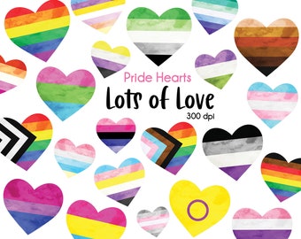 LGBTQ+ Pride Flag heart clipart,Lesbian, pansexual, queer, transgender, asexual, bisexual, non-binary, Pride Love Hearts inclusive PNGs