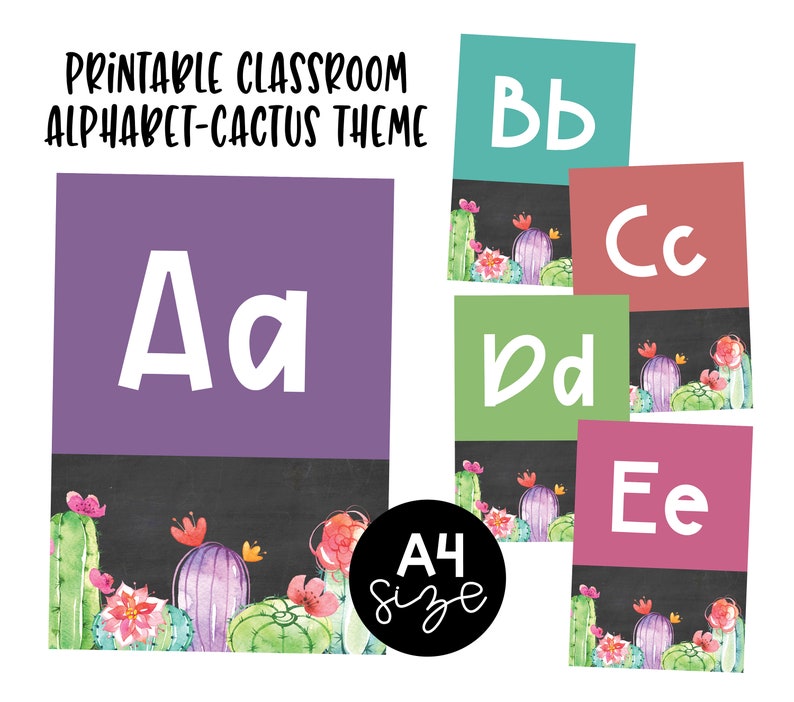 Alphabet Classroom Posters PRINTABLE Cactus Classroom Decor Etsy 