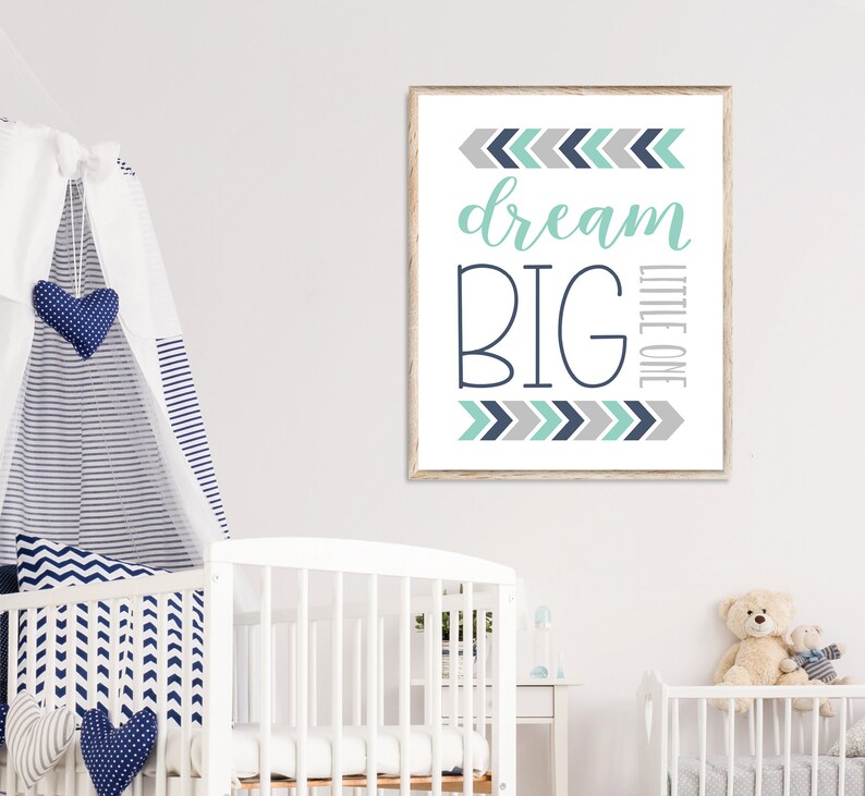 Navy Mint and Grey Nursery Art Printable Personalized Boy | Etsy