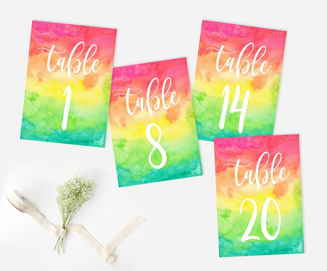 Colourful Table Numbers for Weddings or Parties, Multicolour Wedding ...