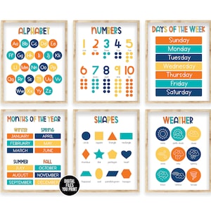 Kids Wall Art Room Decor Educational Prints Education Posters Bedroom Playroom Homeschool Montessori Classroom Teacher Pre-School SET OF 6