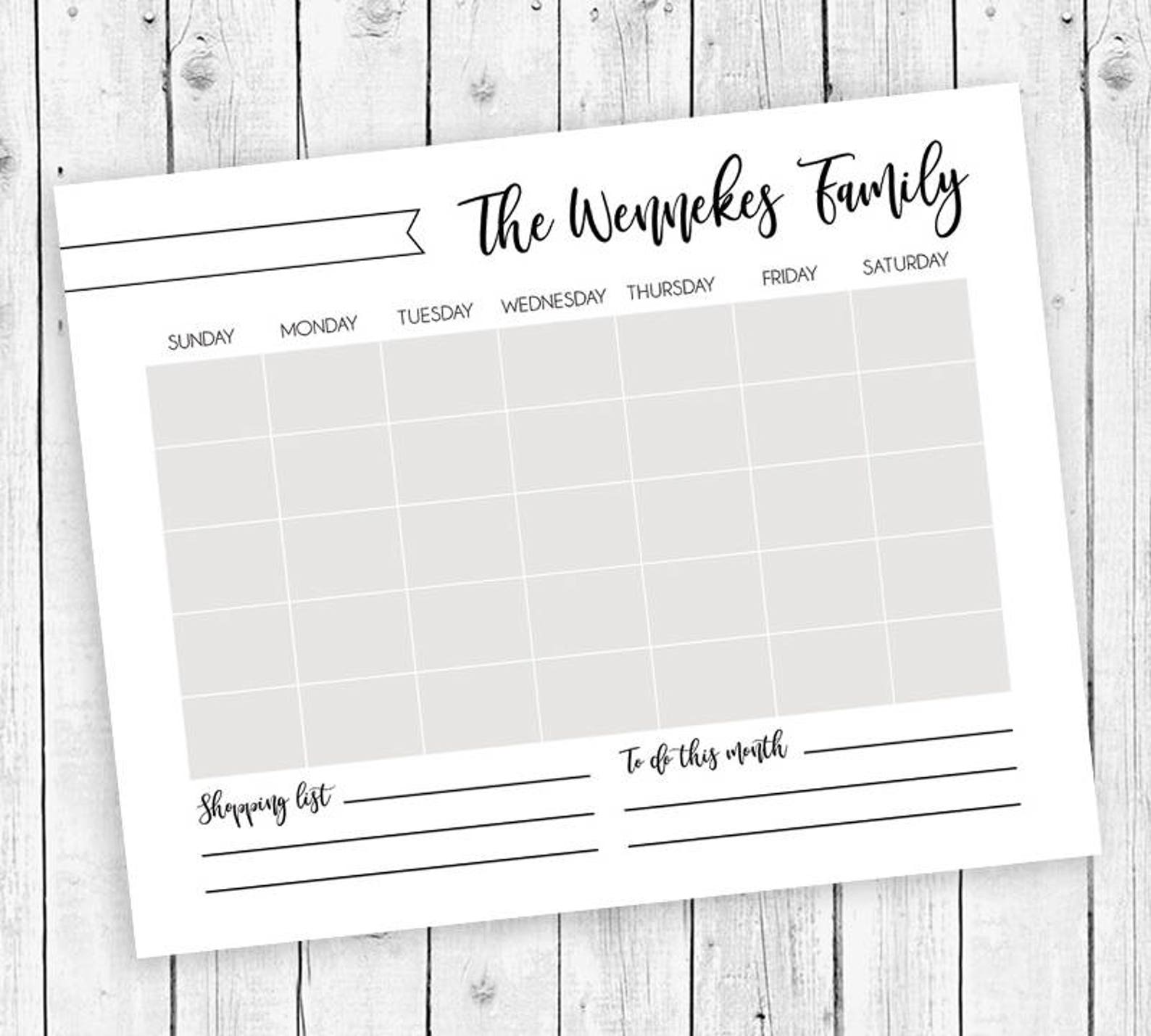 Personalized Calendar Printable Family Calendar gift for | Etsy