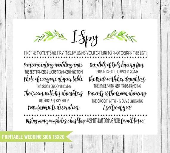 Wedding I Spy Game Wedding Scavenger Hunt With Personalized Etsy