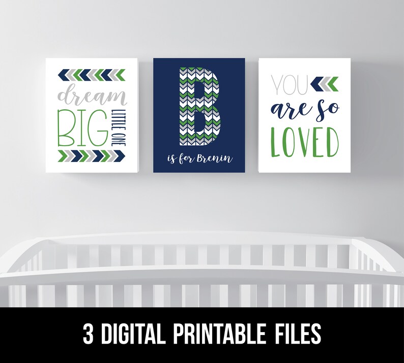 Personalized Boy Nursery Printable Art Baby Name Navy Blue Etsy