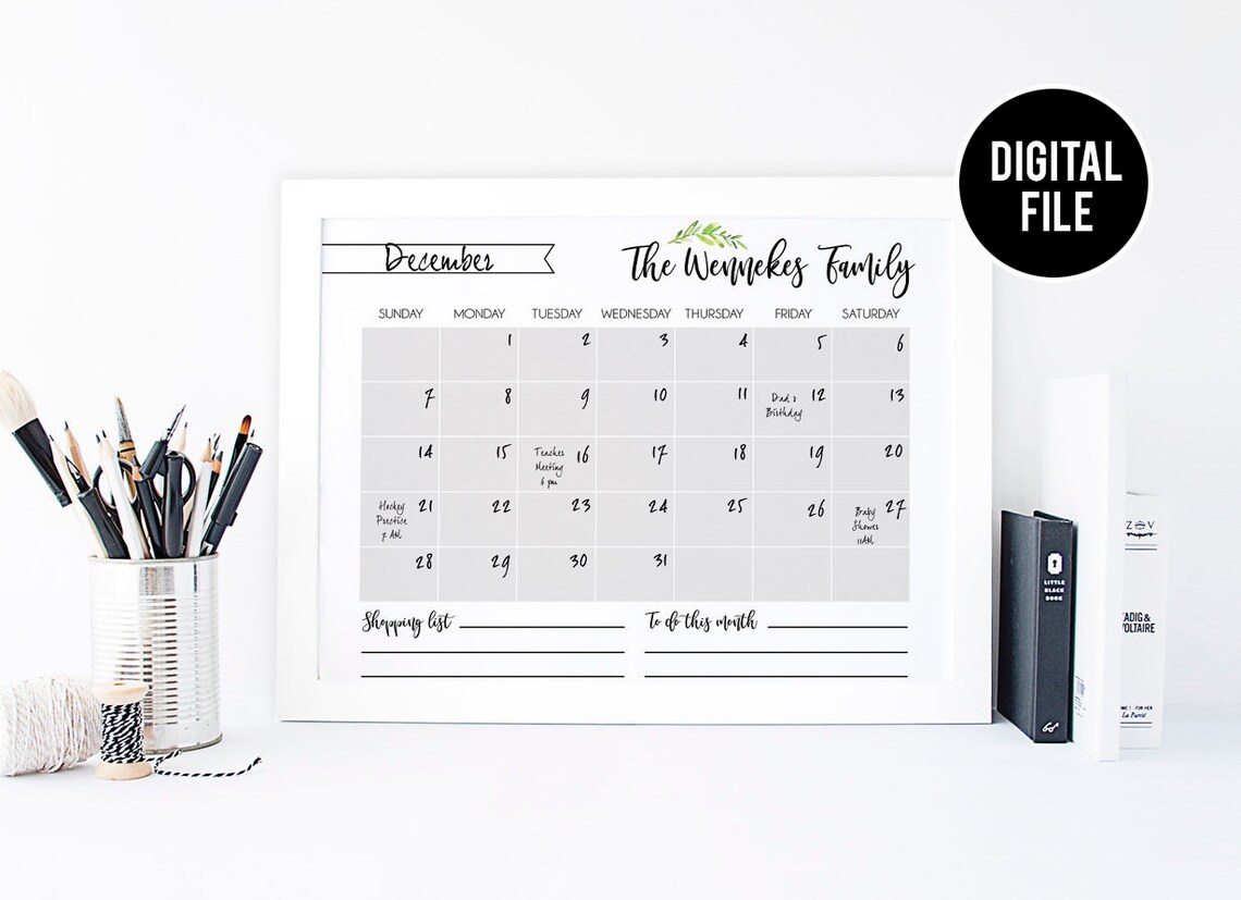 Family Calendar Printable Personalized Calendar Printable | Etsy