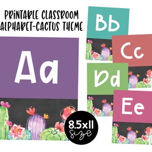 CACTUS Alphabet Posters PRINTABLE | Chalkboard Rainbow Cactus Classroom Decor | Primary Classroom Decor | Kindergarten