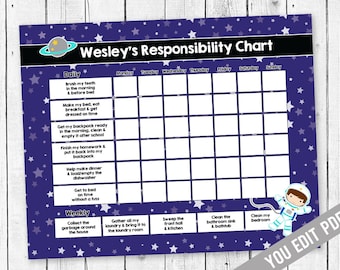 Kids chore chart, Reward Chart, Chore chart, Responsibility Chart, Weekly Chore Chart, Behavior Chart, Chore Chart for Kids, YOU EDIT PDF