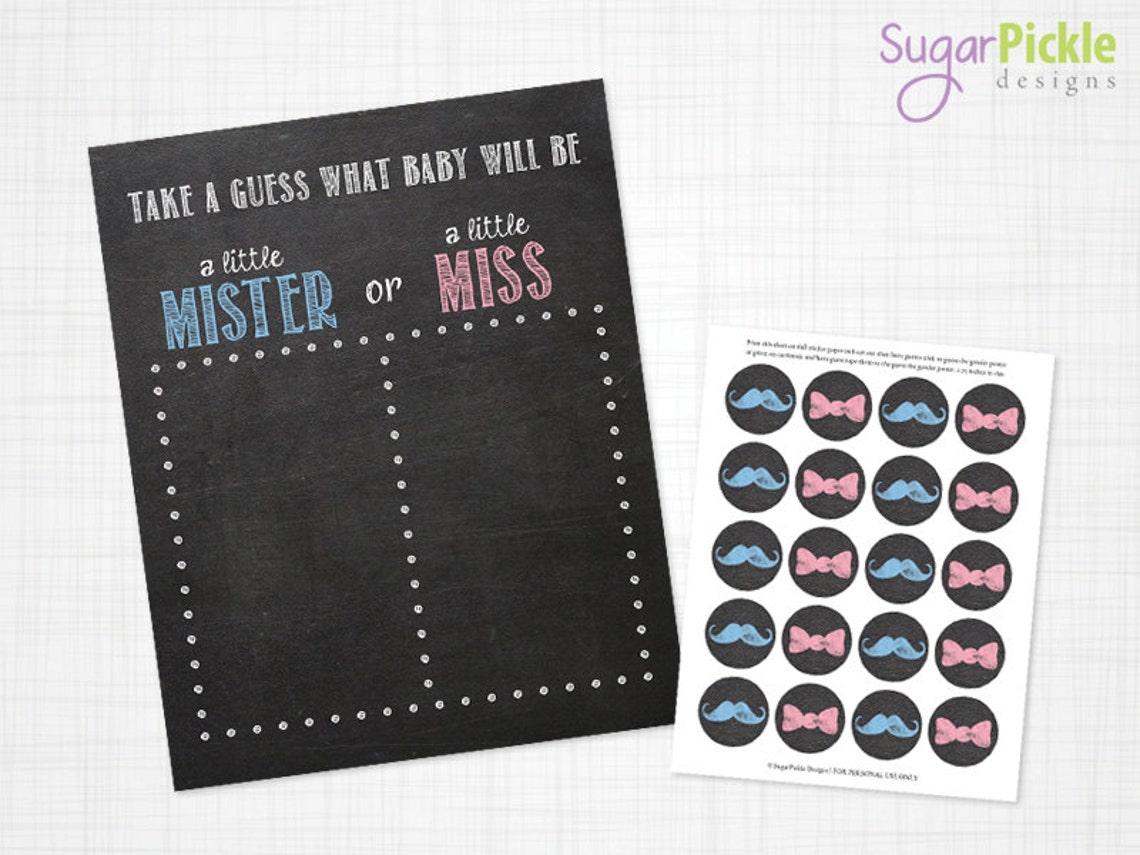 Baby Shower game guess the baby's gender printable with | Etsy