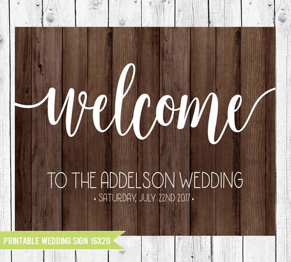 Items similar to Wooden Wedding Welcome Sign, Wooden Wedding Sign, 16x20 Printable Wedding Sign ...