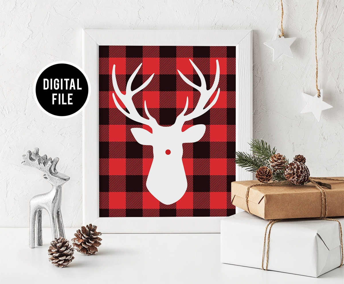 Plaid deer christmas decor Clearance