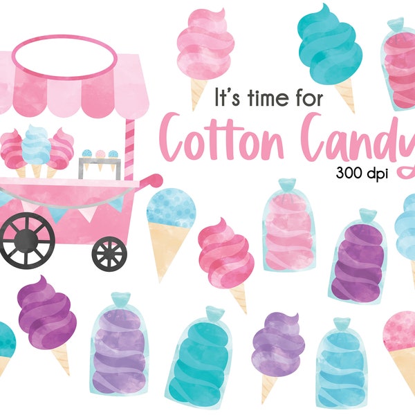 Cotton Candy clipart bundle, Snow cone Clip art, Cotton Candy Cart