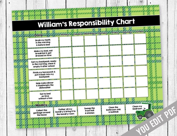 Kids Chore Chart Reward Chart Chore Chart Responsibility Chart Tractor Chore Chart Editable Chore Chart Chore Chart For Kids Pdf