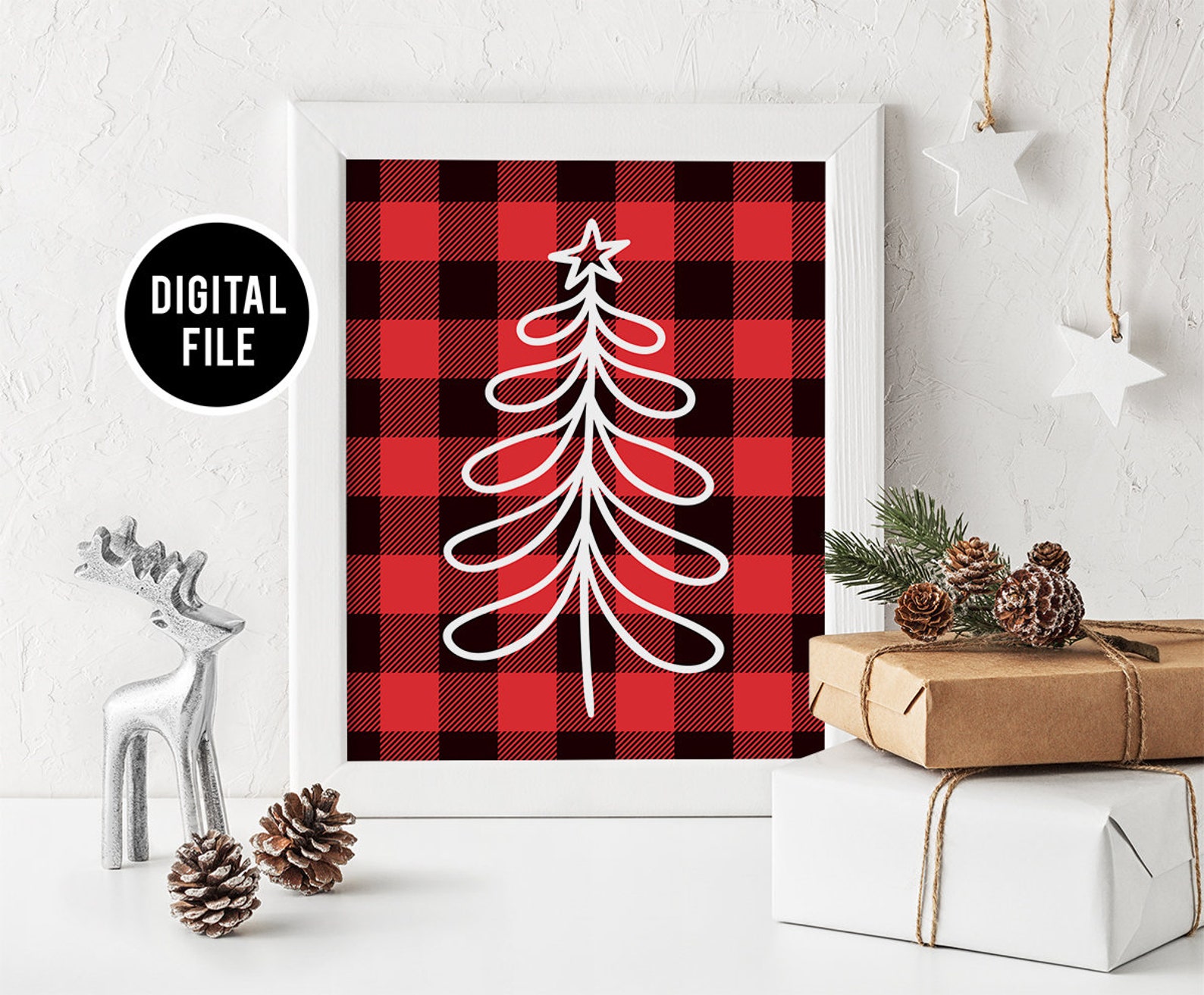 Christmas Buffalo Plaid Wall Art Decor Printable Christmas | Etsy