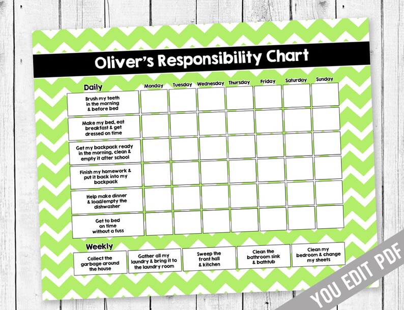 Chore chart for Teens Reward Chart Responsibility Chart | Etsy