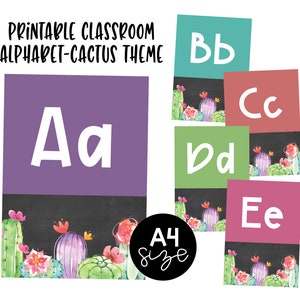 Alphabet Classroom Posters PRINTABLE | Cactus Classroom Decor | Chalkboard Cactus Decor | Primary Classroom Decor | Kindergarten