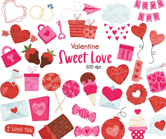 Valentines Day Digital Clipart Bundle, Love Graphics Art, Valentine Clip  Art, Hand Drawn Water Color Valentines PNG, Sweets and Treats -  Canada