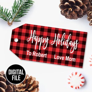 Printable Buffalo Plaid Christmas Gift Tags, Editable Holiday Gift Tags, Gift Tag Printable, Santa tag for gifts, INSTANT DOWNLOAD PDF