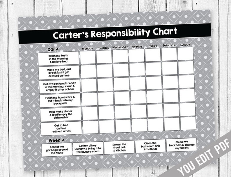 teen editable chore chart printable teen reward chart etsy