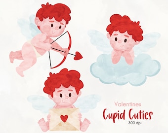 Cupid Clipart, Valentine’s Day clip art bundle, Love Valentine Clipart, Hand drawn Water color Cupid Valentine digital clipart PNG