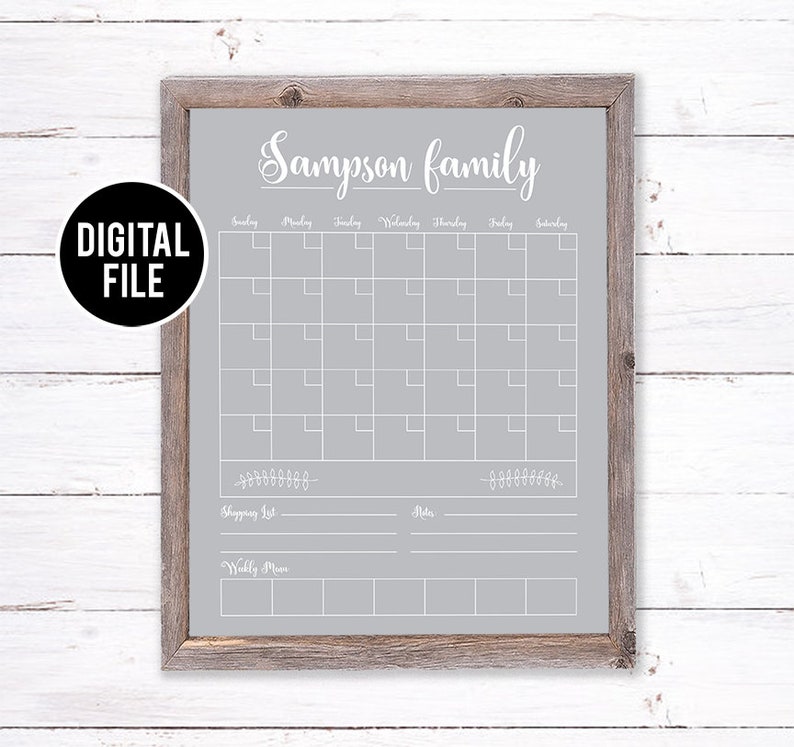 Custom Name Calendar Family Name Calendar Printable Calendar Etsy