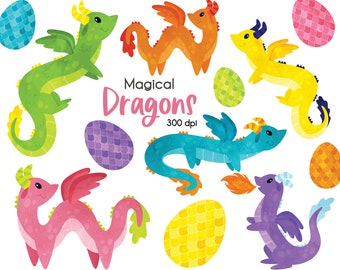 Dragon Clipart PNG, Fantasy Dragon Clipart Bundle, Cute Dragon PNG, Magical Dragon Graphics, Fairytale Dragon Illustration