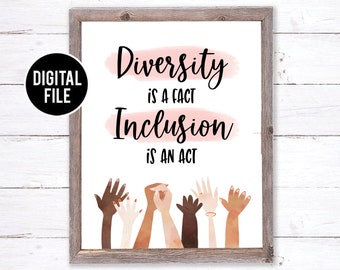 Diversity Poster, Diverse Inclusive Accepting Welcoming Safe Space For Everyone Classroom Nursery kids Poster Racial Equality