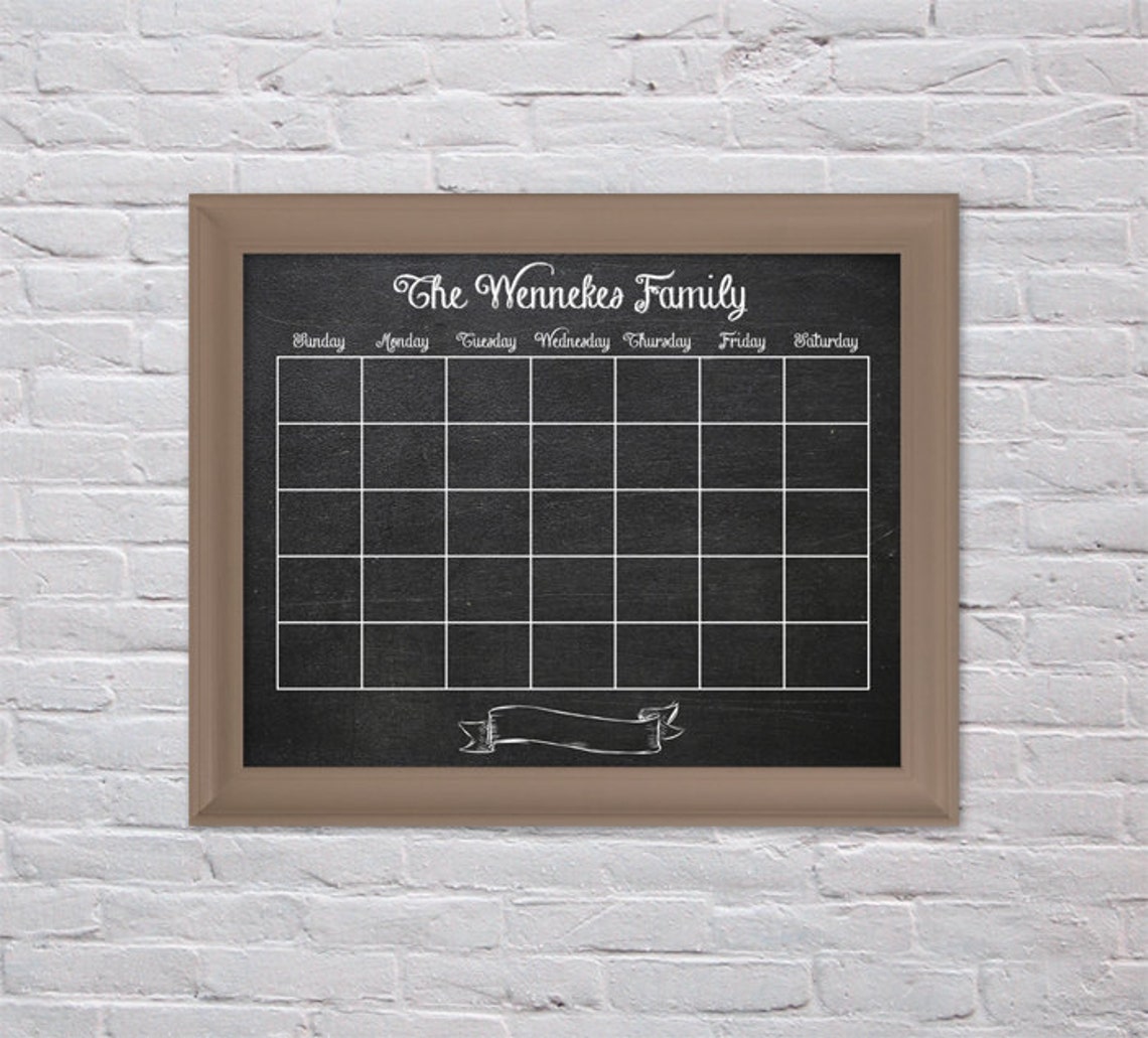 Chalkboard Calendar Family Calendar Printable 16 x 20 Etsy